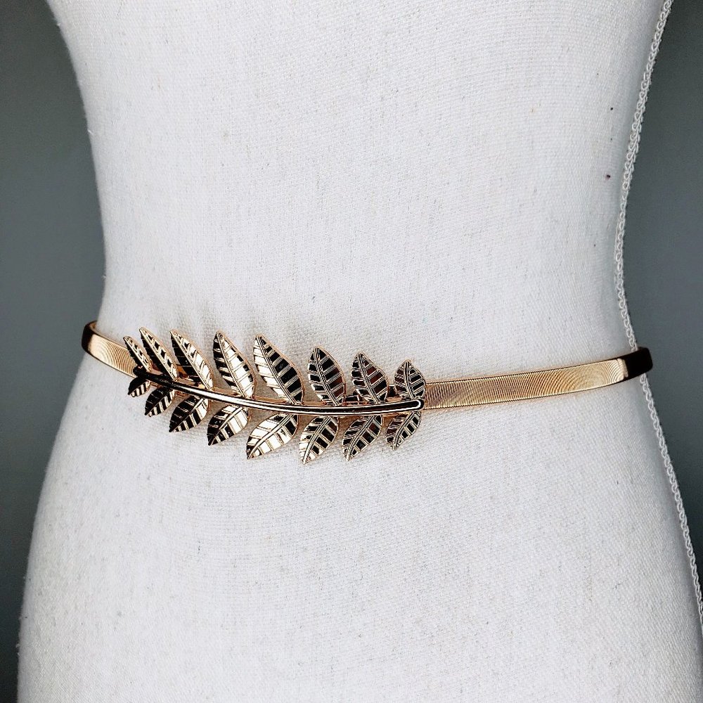 Rose Gold Leaf Pattern Elastic Metal Band Belt